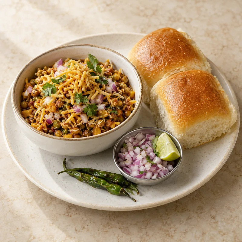 AI illustration of Misal Pav; actual serving may differ